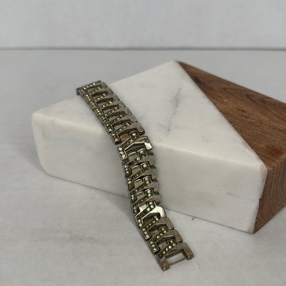 Vintage Art Deco bracelet 1930s-1940s clear Rhinestone glass chrome plate C22 - Picture 5 of 9